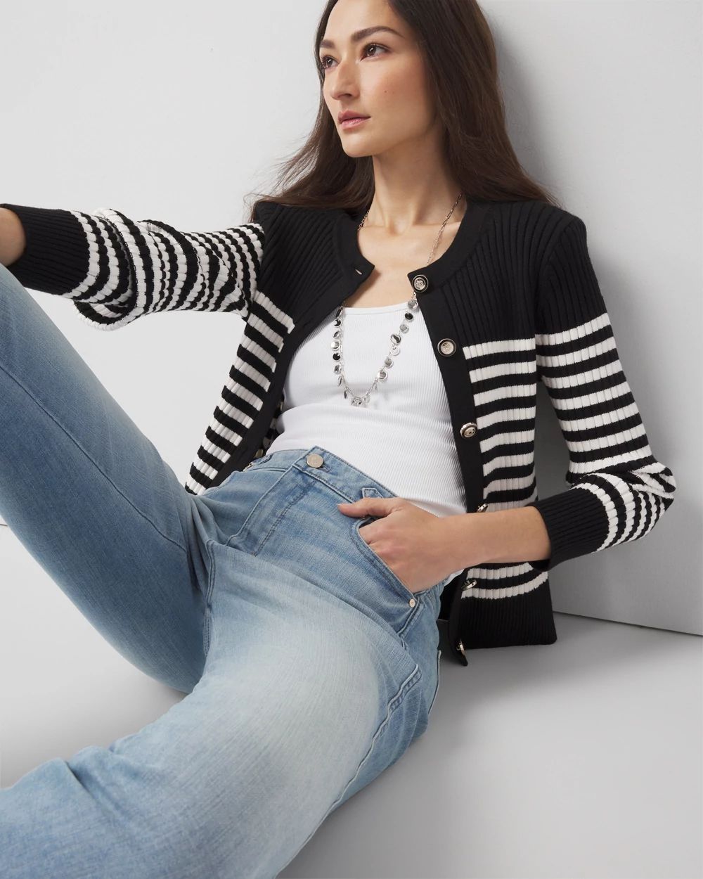 Striped Ribbed Cardigan | White House Black Market